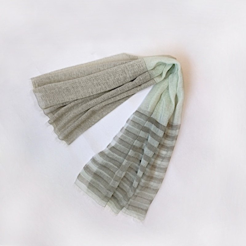 Square stole with original different material border design - Scarves - Cotton & Hemp Green