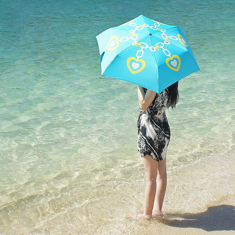 Ultra Lightweight Manual Compact Umbrella - Heart Charm - Umbrellas & Rain Gear - Waterproof Material Blue