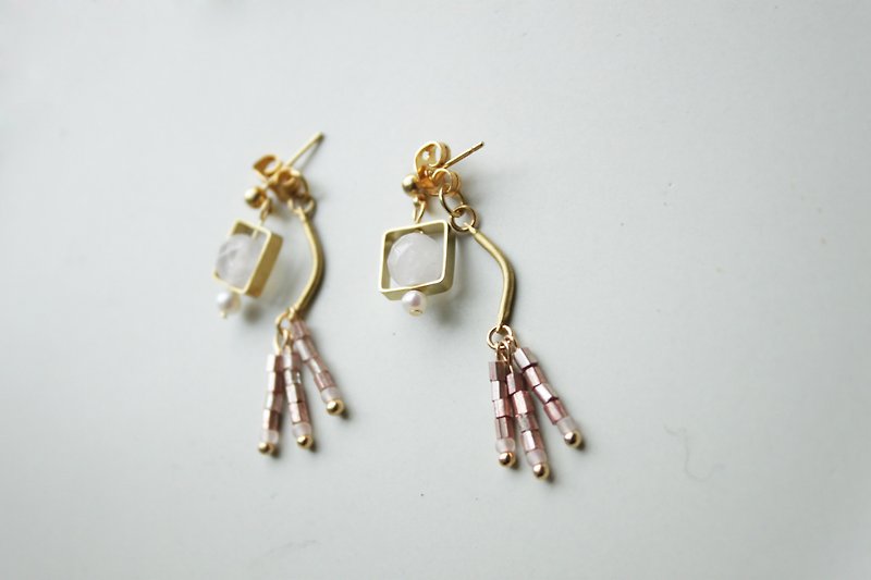 | 孔雀魚 | 耳環-粉水晶 - 耳環/耳夾 - 其他金屬 粉紅色