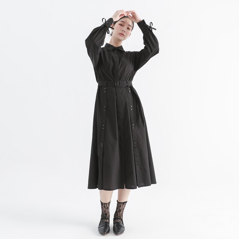 Xinxian_Heartstring shirt dress_24AF103_black - One Piece Dresses - Polyester Black