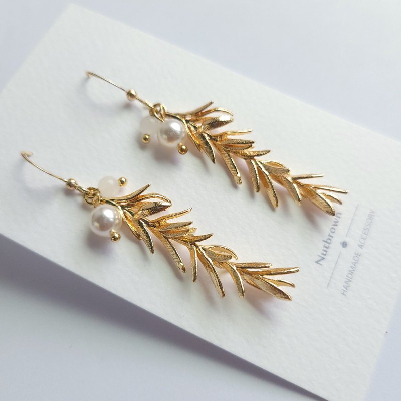 14K/earrings-little catkins - ต่างหู - ไข่มุก สีทอง