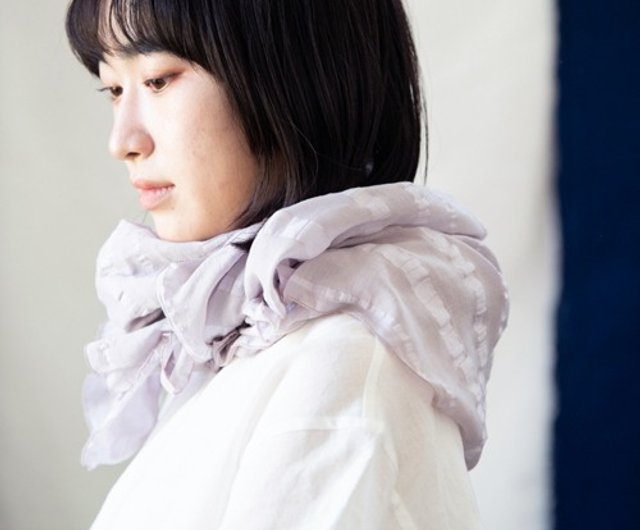 Linen＆Organiccotton ボーダー（ラミー）ストール【ラベンダー染／ボタニカルダイ】 - ショップ COCOCOCO スカーフ -  Pinkoi