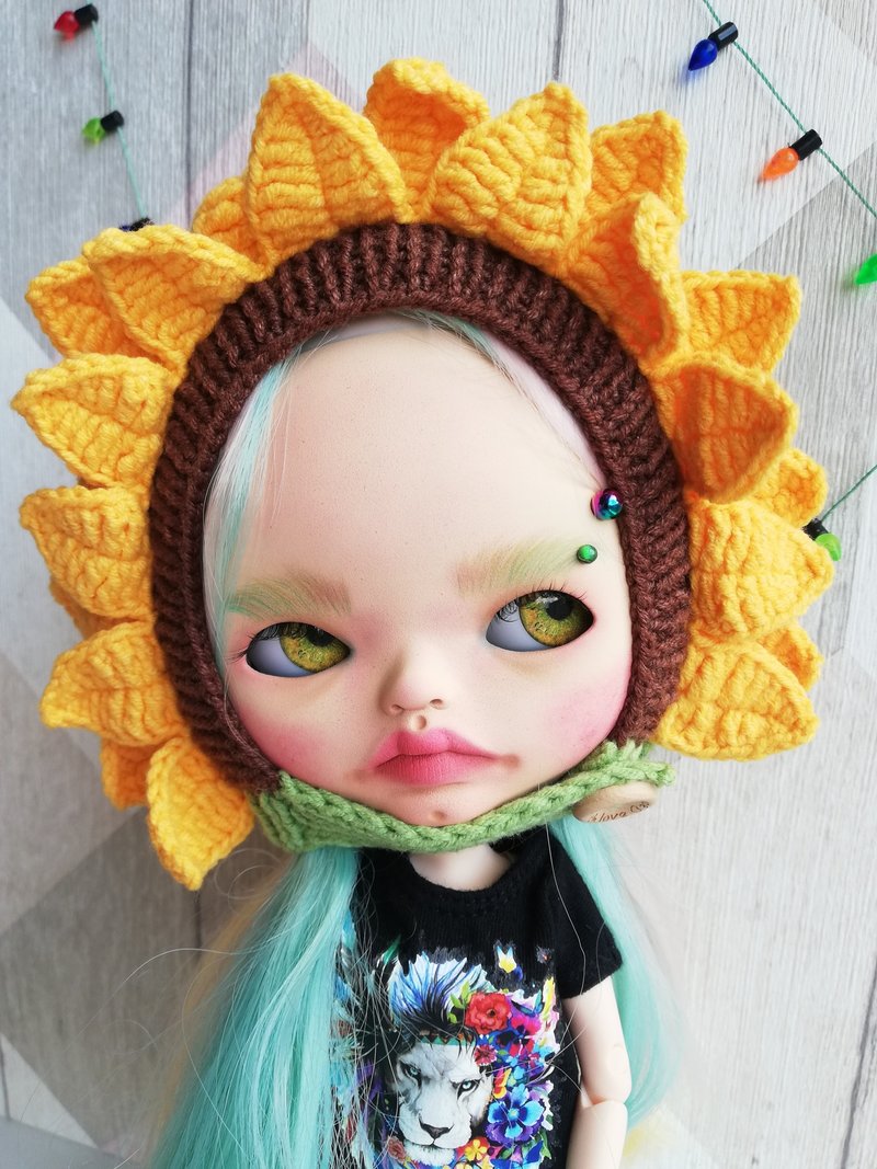 Blythe hat crochet helmet Sunflower - 公仔/玩偶 - 棉．麻 黃色