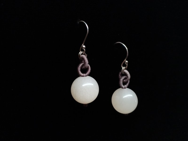 #SD-110 Old White Jade Beads Hand-knitted Earrings - ต่างหู - หยก ขาว