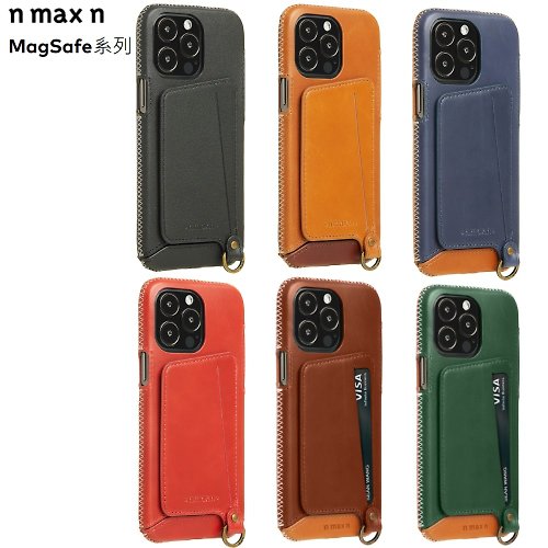 n max n iPhone15 Pro 磁吸站立卡袋手機皮革套 - 六色任選(MegSafe)