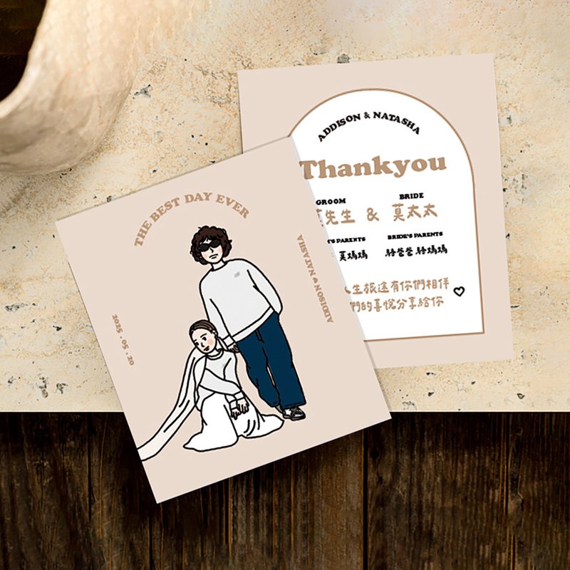 【加購】似顏繪婚禮謝卡 結婚小卡 婚禮小卡 喜餅小卡 10.8 x 9cm - 喜帖 - 紙 