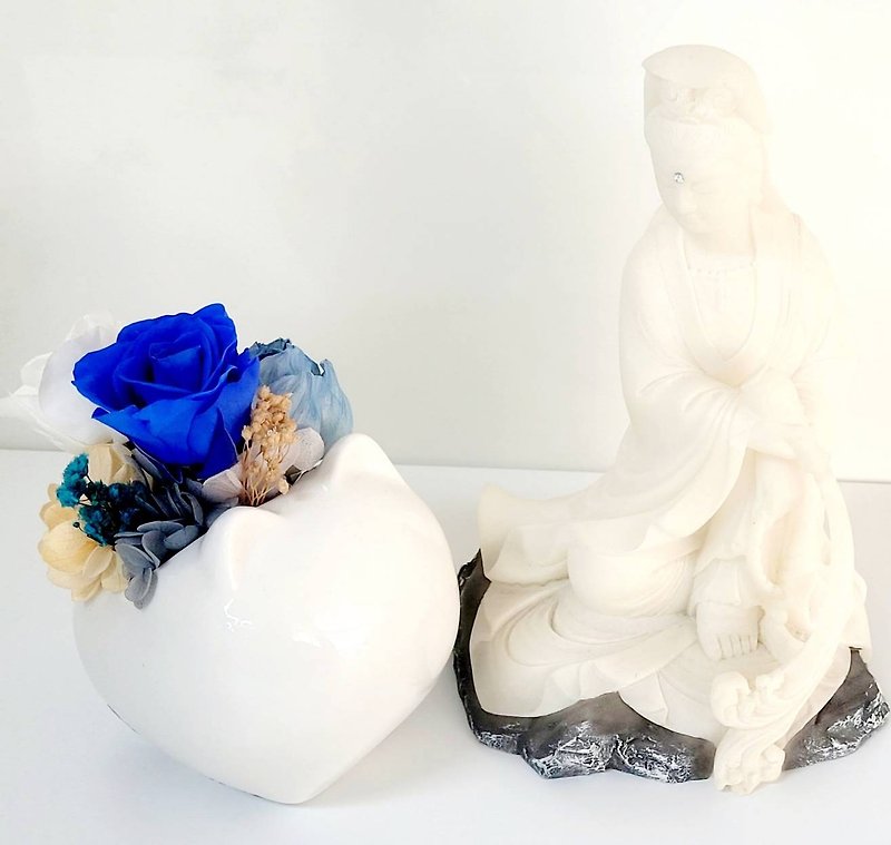 Real Flower Aromatherapy Buddha Boutique 2-2: Potted Flowers for Buddha for Good Luck (Eternal Diffusing Table Flowers + Vitality Rock Selected Essential Oils) - Dried Flowers & Bouquets - Plants & Flowers Blue