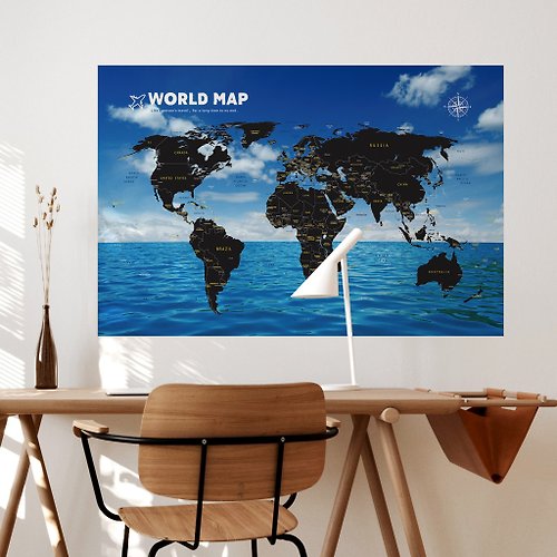 自由取材 Deco Life 【輕鬆壁貼】世界地圖/藍天海景 - 無痕/居家裝飾