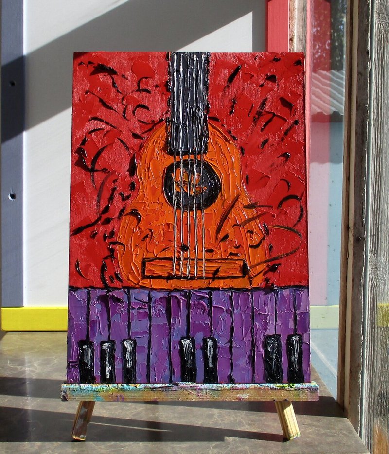 Original Guitar Art ,  New Orleans Artwork Music Jazz Art Rock - ตกแต่งผนัง - วัสดุอื่นๆ หลากหลายสี