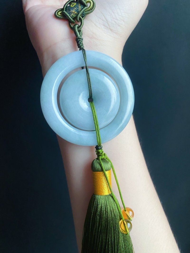 【售出】緬甸玉 翡翠 細糯綠底子母扣 大平安扣 禮物 包掛 車掛 - 吊飾/掛飾 - 玉石 綠色