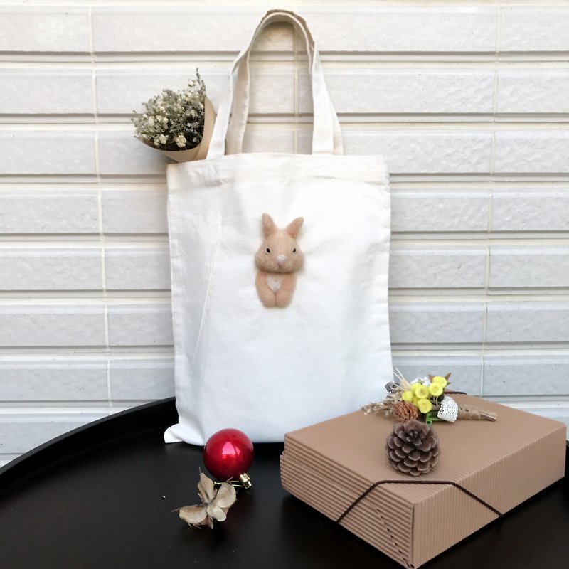 "Rabbit" sheep blankets canvas - กระเป๋าถือ - ขนแกะ สีทอง