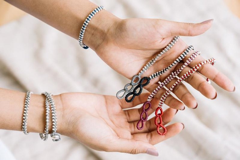 Silver beads and waxed cotton cord adjustable unisex bracelet (ฺB0082S) - สร้อยข้อมือ - เงิน สีเงิน