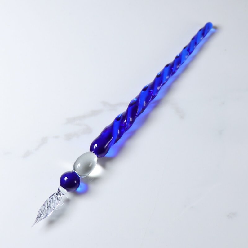 （スパイラル形状）MSA ガラスペンブルー手彫りつけペン文具 台湾製 - つけペン - ガラス ブルー