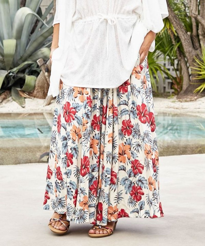 [Popular pre-order] Comfortable and refreshing fabrics with warm Hawaiian print long skirt (7 colors) 42O-3208 - กระโปรง - ผ้าฝ้าย/ผ้าลินิน หลากหลายสี