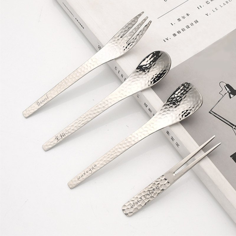 Engraved Japanese hammered tableware dessert spoon tea spoon 304 Stainless Steel silver - ช้อนส้อม - สแตนเลส สีเงิน