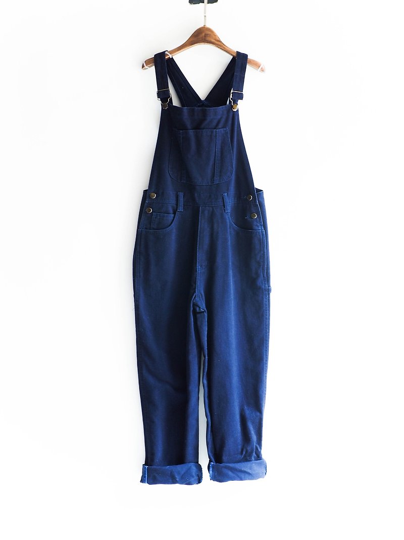 River Hill - dark blue corduroy coveralls Moony Current antique neutral suspenders trousers overalls oversize vintage - จัมพ์สูท - ผ้าฝ้าย/ผ้าลินิน สีน้ำเงิน