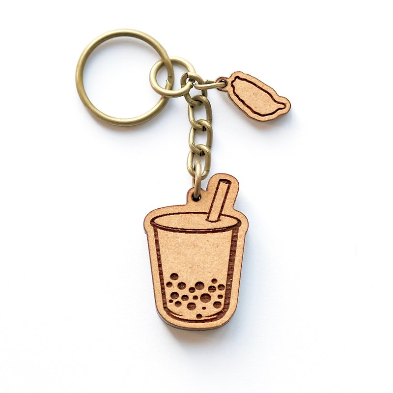 Wooden key ring -Bubble tea - Keychains - Wood Brown