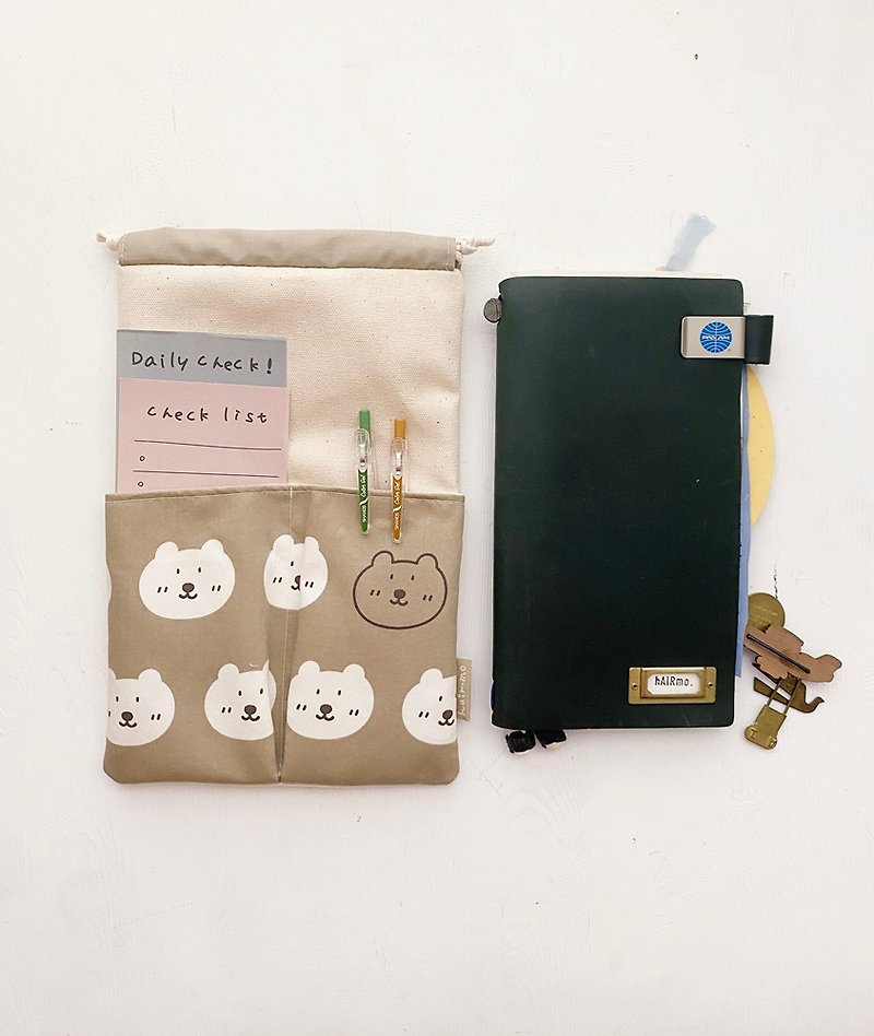 hairmo big bear front pocket storage bag (tn/hobo/MD/diary/notebook/handbook) - สมุดบันทึก/สมุดปฏิทิน - ผ้าฝ้าย/ผ้าลินิน สีกากี