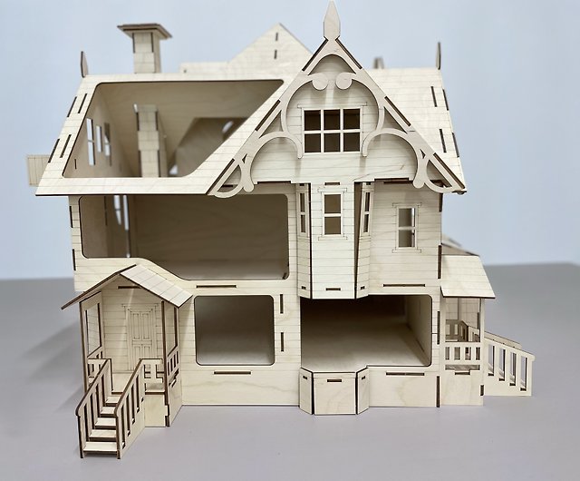 ピンクパレスコララインドールハウス|木製ドールハウス| DIYドール 