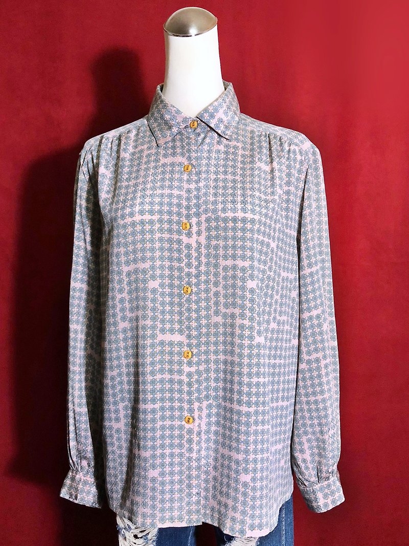 Totem textured long-sleeved vintage shirt / brought back to VINTAGE abroad - เสื้อเชิ้ตผู้หญิง - เส้นใยสังเคราะห์ สึชมพู