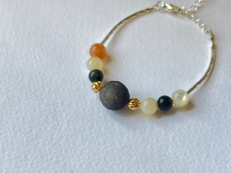 Sun, moon, stars , Silver Stone sterling silver bracelet to attract wealth and block negative energy, Silver Stone, black Stone, clam - Bracelets - Gemstone Multicolor