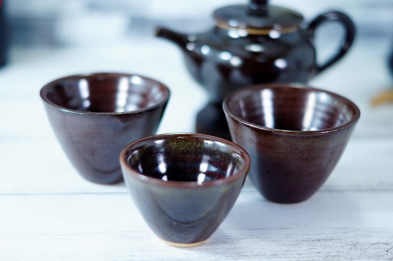 Dark tea set, Wujin teapot-capacity about 150ml tea powder tea cup-capacity about 90,50ml - Teapots & Teacups - Pottery Multicolor