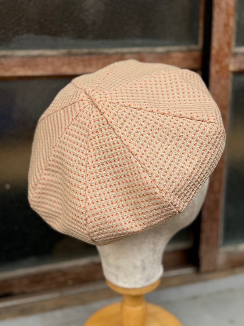 小牛村/ 粉橘 貝雷帽 日系可愛 手工帽 輕薄 - 帽子 - 棉．麻 橘色
