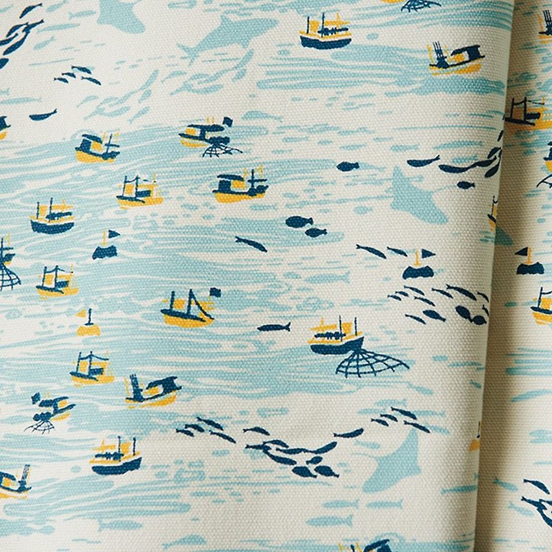 Hand-Printed Cotton Canvas - 400/y / Boats / Vanilla Butter - Knitting, Embroidery, Felted Wool & Sewing - Cotton & Hemp Yellow