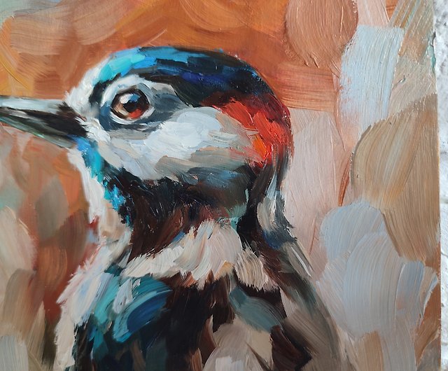 Woodpecker Oil Painting Bird Original Art Animal Artwork Wildlife Wall Art  - Shop MARIARTpro Wall Décor - Pinkoi