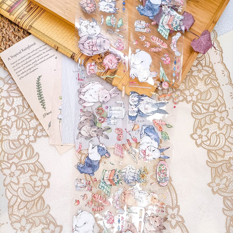 KR389_Cute Rabbits  / Masking Tape - มาสกิ้งเทป - พลาสติก หลากหลายสี