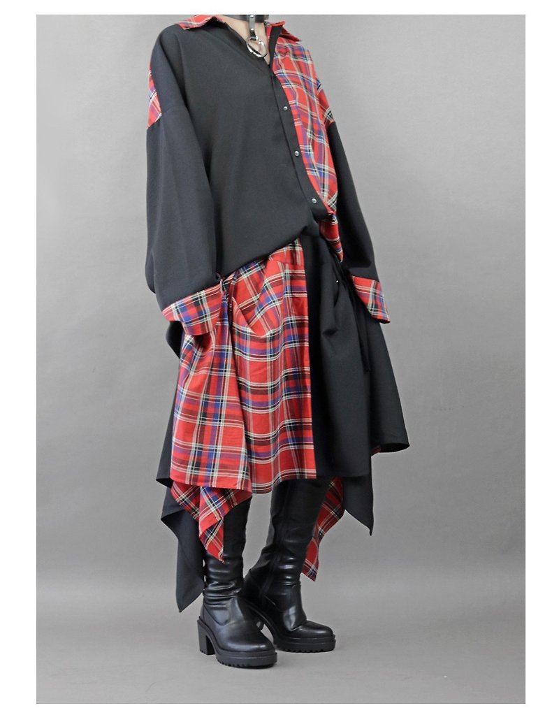 其他材質 裙子/長裙 紅色 - Plaid Unisex Skirt gothic punk rock DRT2727