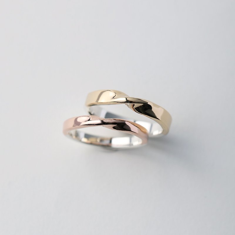 [Valentine's Day Gift] Mobius Ring Two-tone 925 Sterling Silver Rose Gold 18K Champagne Gold Engraving - General Rings - Sterling Silver Gold