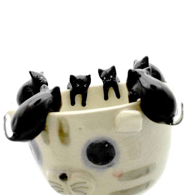 Cat Island Cat Hanging glass edge - 咖啡杯/馬克杯 - 玻璃 黑色