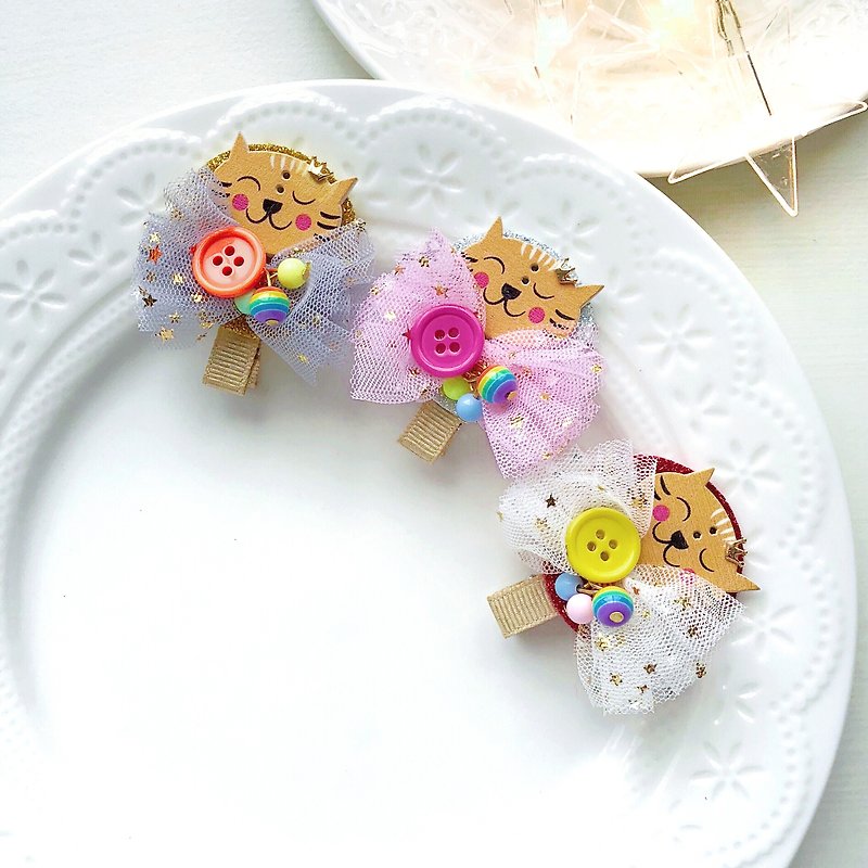 Crown Cat Fluorescent Button Beads Star Net Yarn Children's Baby Hairpin Fringe Clip - เครื่องประดับ - วัสดุอื่นๆ หลากหลายสี