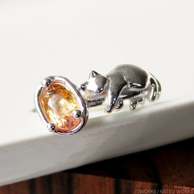 トルマリンと猫 リング / bi-color Tourmaline & Cat Ring - 戒指 - 寶石 橘色