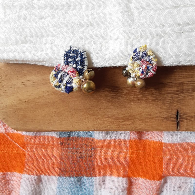 DUNIA handmade /LOOPS loop / clip cloth earrings ear clips -3 - Earrings & Clip-ons - Cotton & Hemp Blue