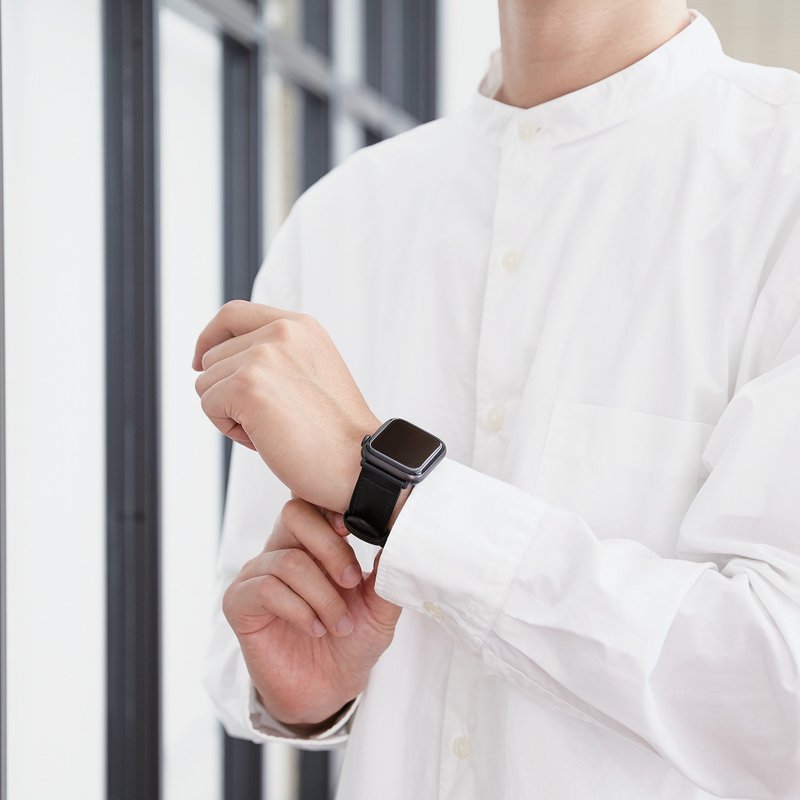 ELECOM 純素皮革錶帶 Apple Watch 45/44/42mm 黑 - 錶帶 - 其他材質 黑色