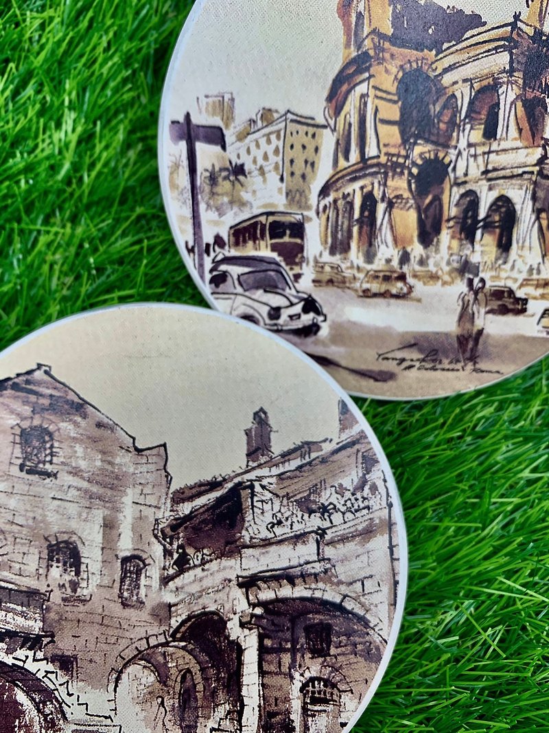 European Sketch Architecture Series Coasters - Coasters - Pottery Khaki