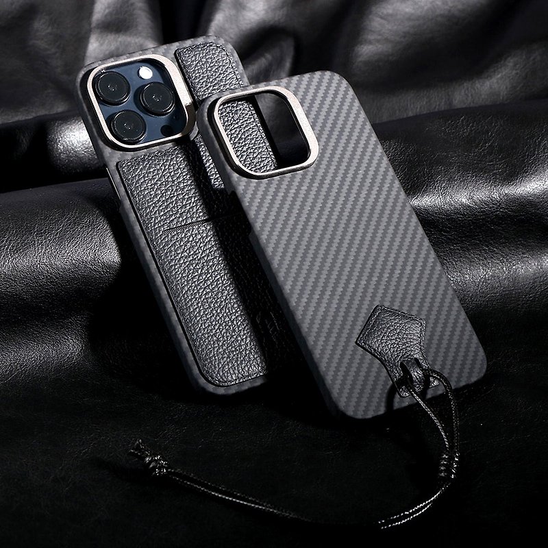 IPHONE14 Bulletproof Fiber Pocket Mobile Phone Case Moyu Black - Phone Cases - Carbon Fiber Black