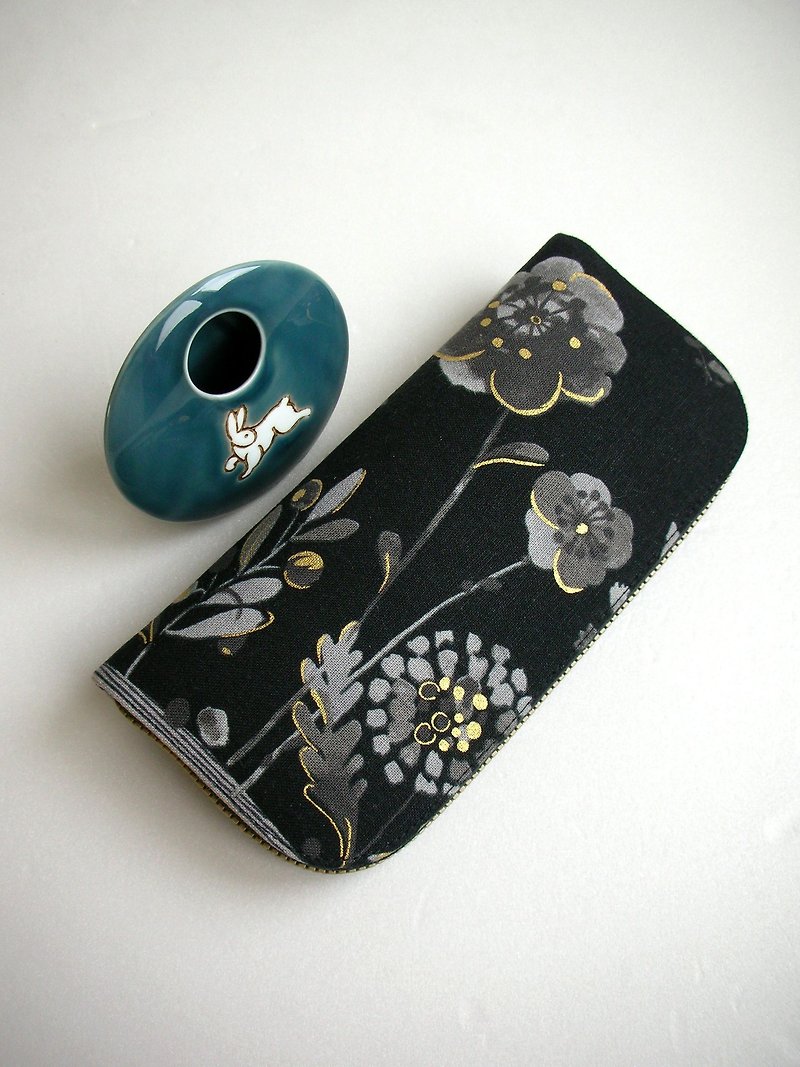 Sprinkle ink, cotton, cotton and linen, "black gold" - long clip / wallet / purse / gift - Wallets - Cotton & Hemp Black