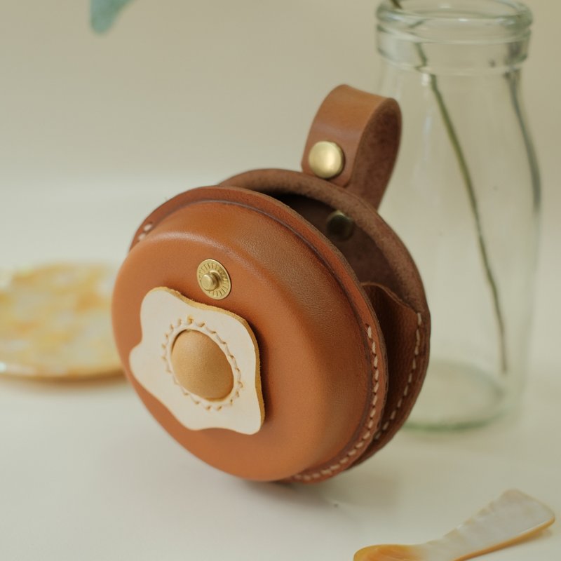 Muffin earphone bag round storage bag lens cover storage bag - กระเป๋าใส่เหรียญ - หนังแท้ สีส้ม