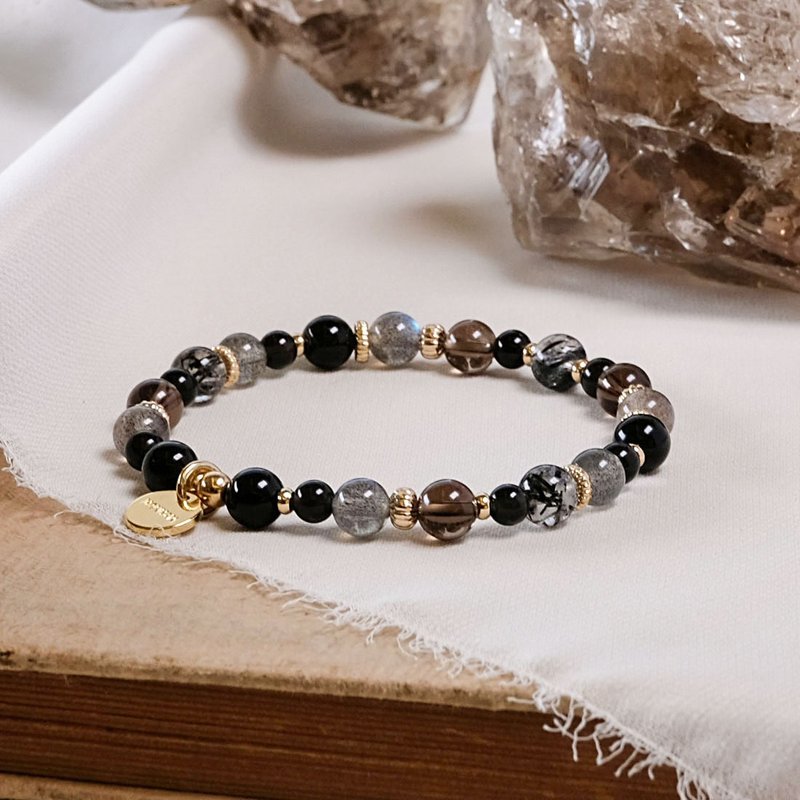 黑髮晶 黑曜石 茶晶 拉長石 手鍊 天然礦石水晶 - 手鍊/手環 - 寶石 黑色