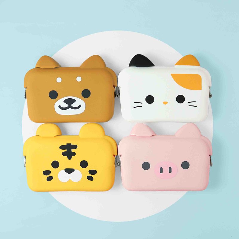 mimi DO-MO Friends Shiba Inu/Tricolor Cat/Tiger/Pig Silicone Gold Card Holder Storage Bag - Handbags & Totes - Silicone Brown