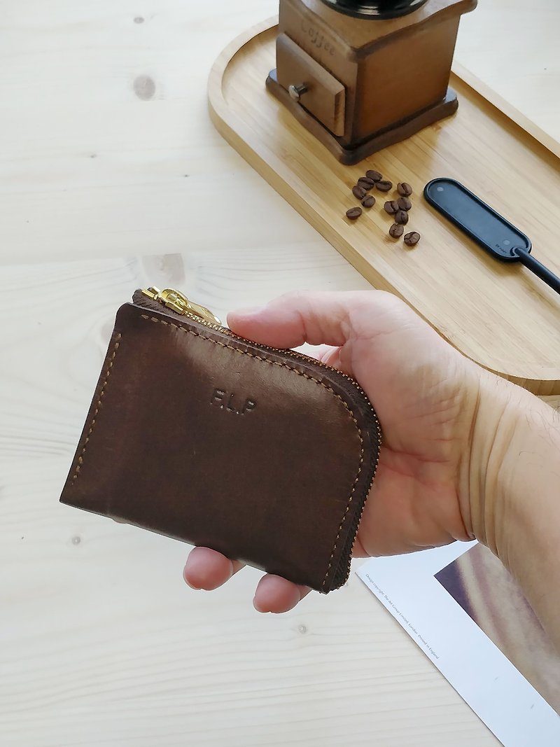 弧形拉鍊錢包 皮革錢包 卡包,零錢包 男士禮品 客製化禮物 拉鍊短 - 長短皮夾/錢包 - 真皮 咖啡色