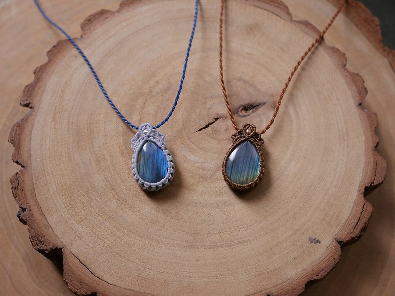 Special offer-- N44/FW23~ Elongated paraffin l Wax thread l hand-woven l necklace - Necklaces - Semi-Precious Stones Blue
