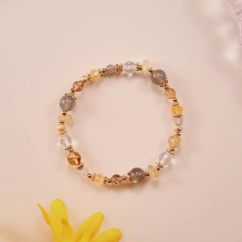 gold digger. Labradorite Black Gold Super Seven Citrine 14K Gold Plated Crystal Mineral Design Bracelet - สร้อยข้อมือ - คริสตัล สีเหลือง