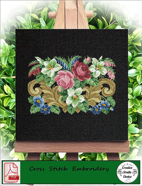 CreativeStudioElenka Vintage Cross Stitch Scheme Flowers 11 - PDF Embroidery Scheme