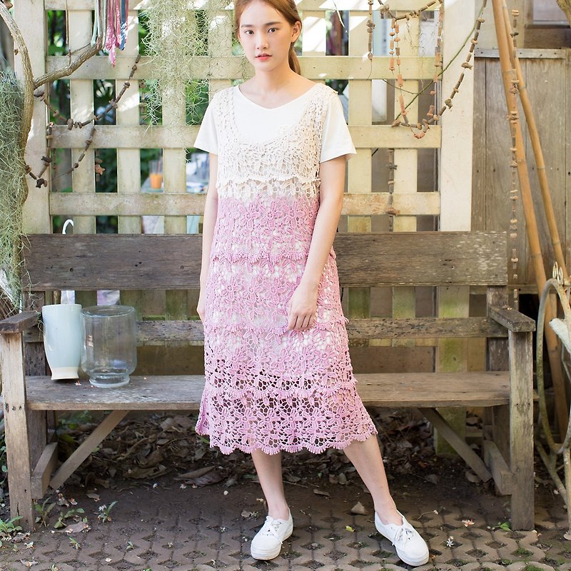 Cotton lace Sleeveless Dresses Botanical Dyed Two Tone Color - ชุดเดรส - ผ้าฝ้าย/ผ้าลินิน หลากหลายสี