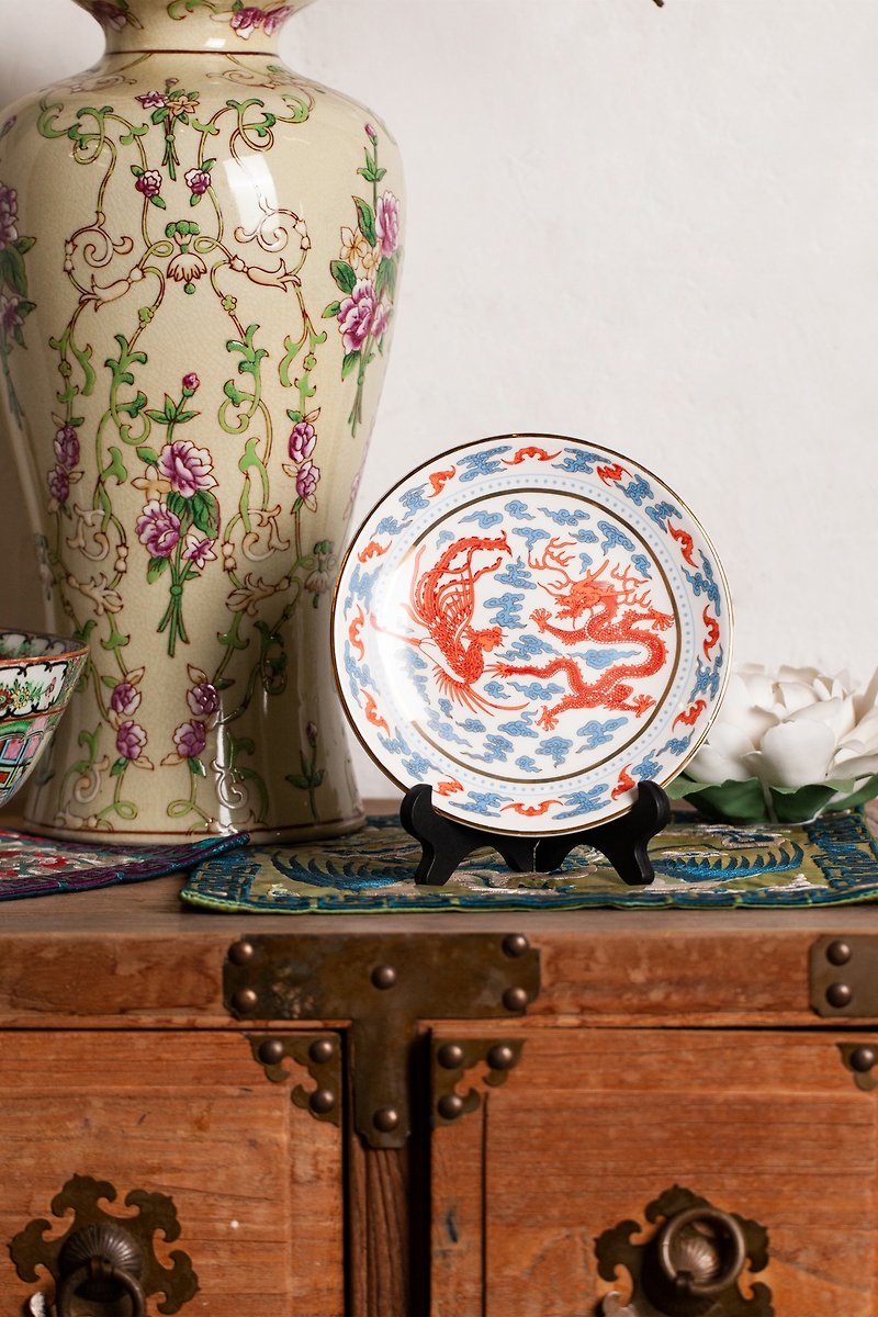 手描き万物繁栄シリーズ琺瑯龍鳳小磁器皿中国風の装飾品ギフト用 - 置物 - 磁器 