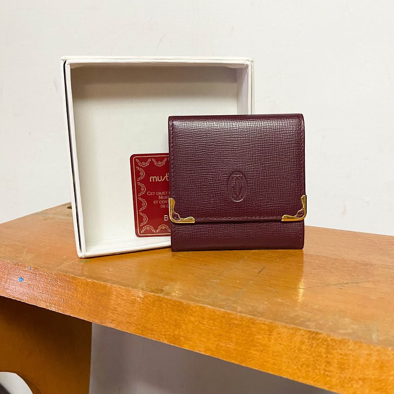 Second-hand Cartier | Vintage | Silver| Coin Purse | Loose Paper Bag | Leather Wallet | Coin Case - กระเป๋าใส่เหรียญ - หนังแท้ สีแดง